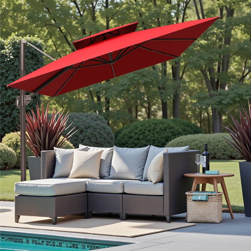 VredHom 9 x 12 FT Outdoor Patio Double Top Rectangular Cantilever Umbrella