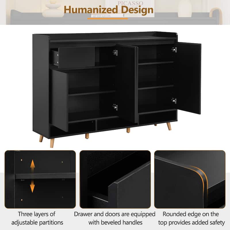 Modern Minimalist Shoe Cabinet with Adjustable Shelves – Sleek Storage Sideboard Featuring Solid Wood Legs.