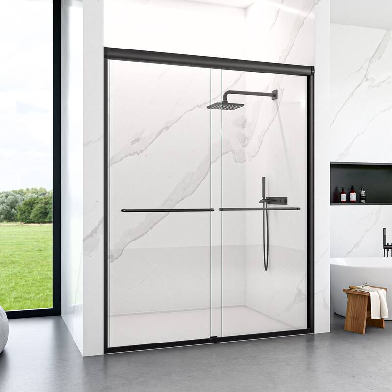 56"-60"W*72" H Semi-Frameless Double Sliding Shower Door, Bypass Shower Door, 1/4" (6mm) Thick SGCC Tempered Glass Door