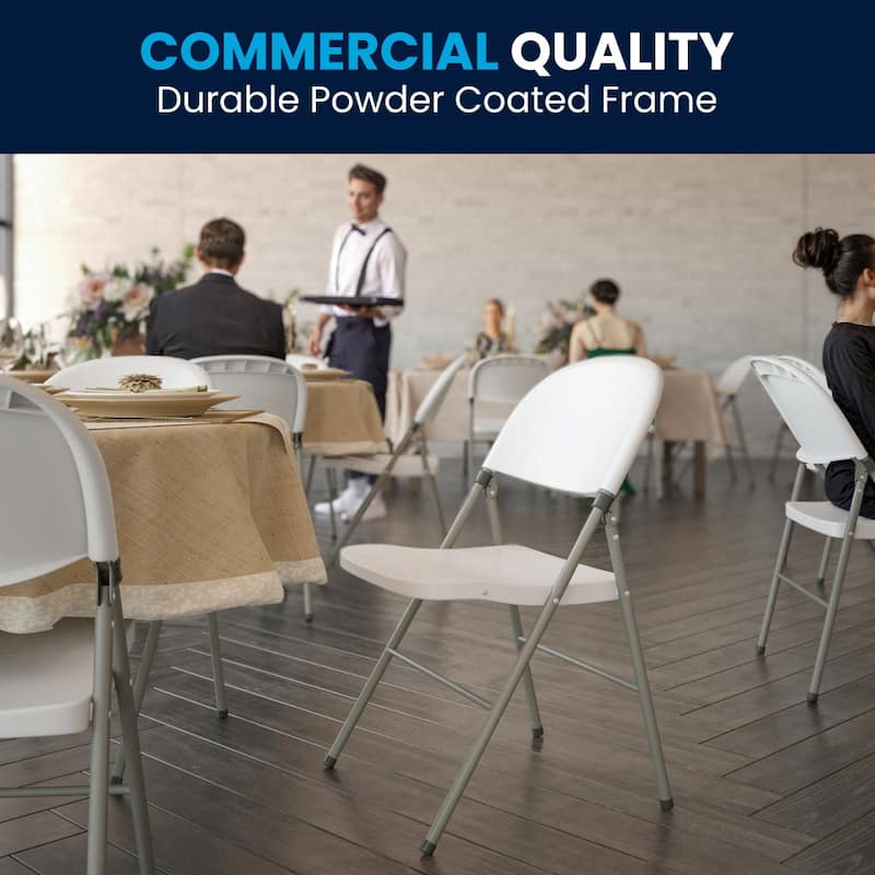 6 PK 330 lb. Capacity White Plastic Folding Chair with Gray Frame - Event Chair