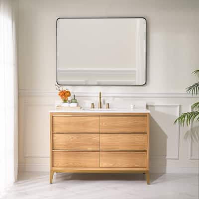 36"/48"/60" W Width Solid Wood Bathroom Vanity with Stain-resistant Carrera White Quartz Top and Sink