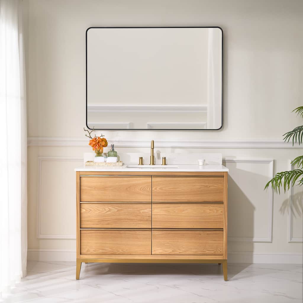 36"/48"/60" W Width Solid Wood Bathroom Vanity with Stain-resistant Carrera White Quartz Top and Sink