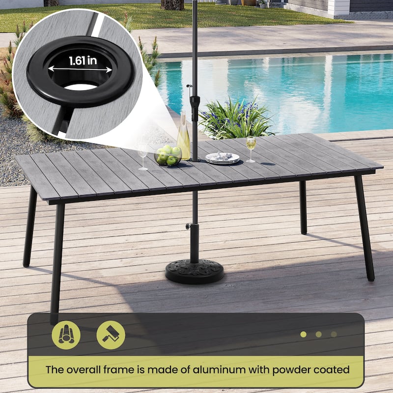 Outdoor Patio Rectangle Aluminum Dining Table with Umbrella Hole