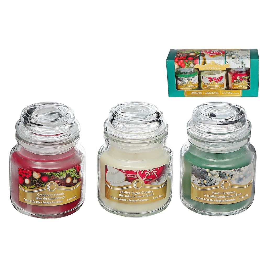 Christmas 3 Pk 3Oz Scented Glass Jar Candle Gift Set - N/A