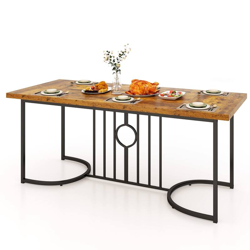 Gymax 71'' Large Dining Table for 6-8 People Rectangular Kitchen Table - Brown