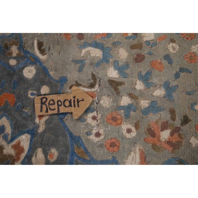 Distressed Tabriz Persian Vintage Area Rug Handmade Grey Wool Carpet - 6'8" x 9'8"