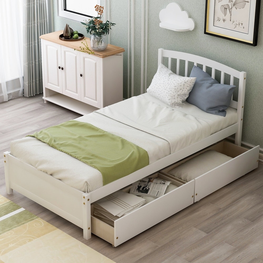 Twin Platform Storage Bed Wood Bed Frame