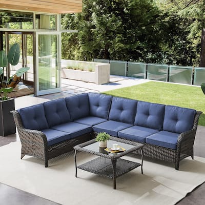 Gymojoy 6-seats L-Shaped Outdoor Corner Sectional Sofa Couch Conversation Set