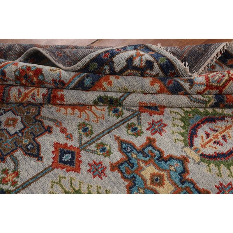 All-Over Geometric Oushak Indian Area Rug Hand-Knotted Wool Carpet - 7'9"x 9'10"