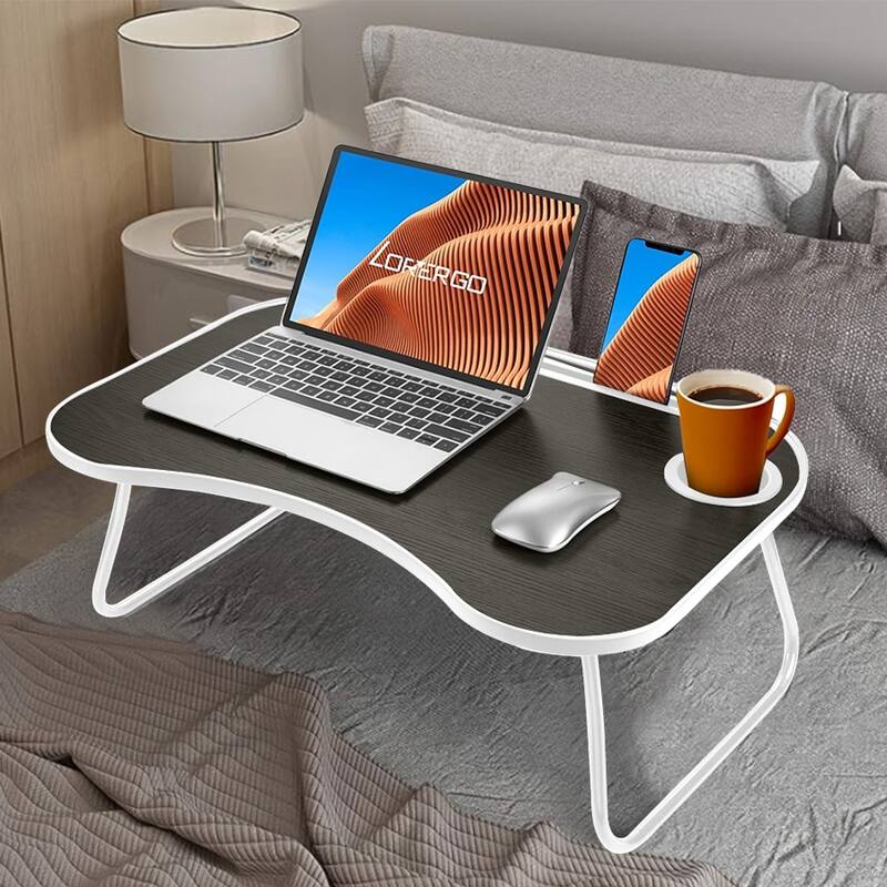 Wood and Metal Design Foldable Laptop Desk with Cup Groove