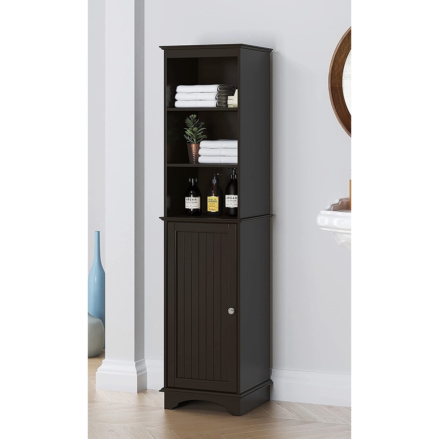 Spirich-3 Tier Bathroom Cabinet Shelves Wooden,Bathroom Storage with door,White