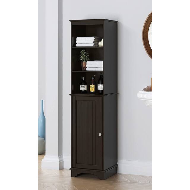 Spirich-3 Tier Bathroom Cabinet Shelves Wooden,Bathroom Storage with door,White - Plated - Espresso