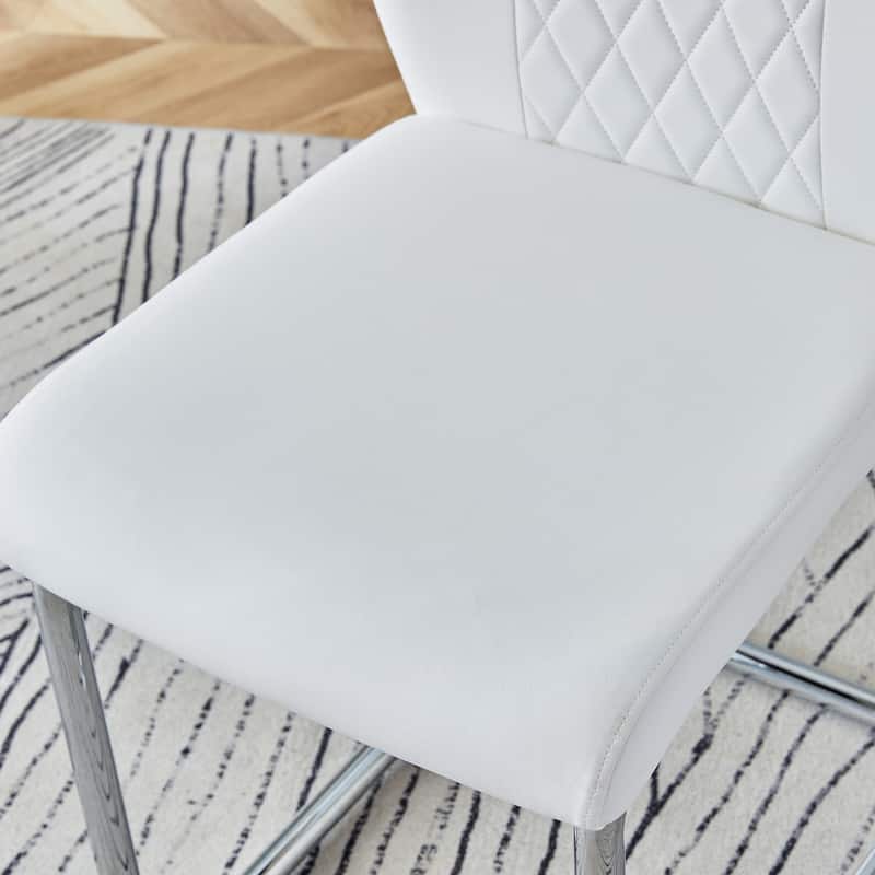 Dining Table Set for 6, 7 Piece Home Rectangular Dining Table Set with 6 Faux Leather Chairs, Cream Dining Table and Chair Set