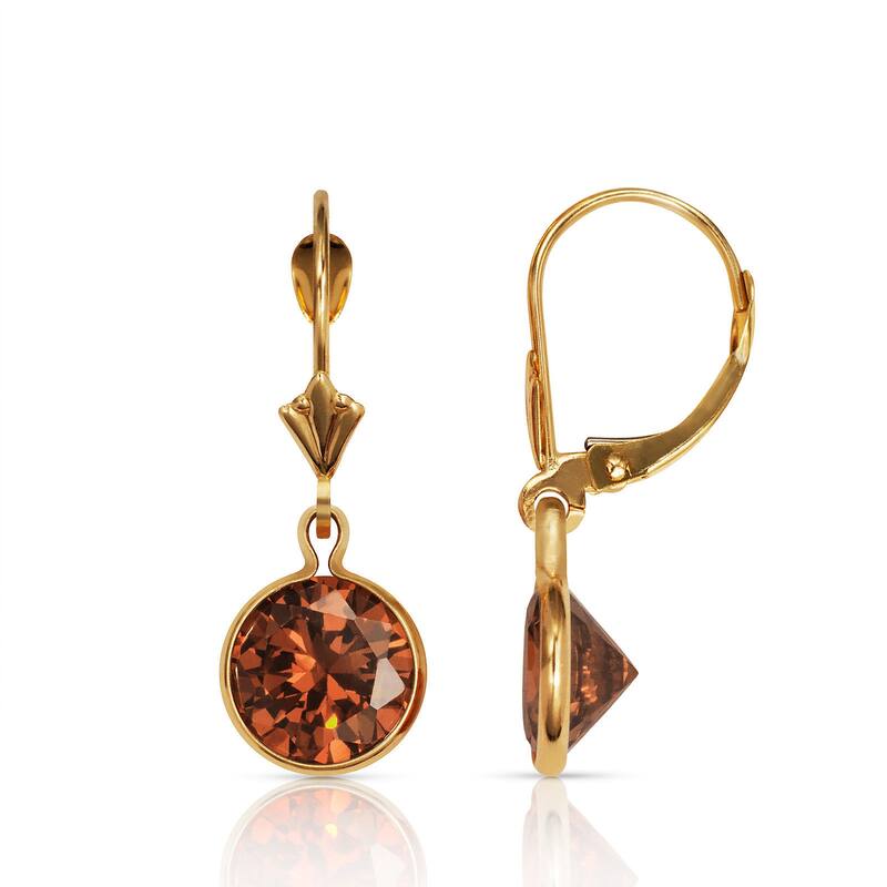 Curata Solid 14k Yellow Gold Birthstone Large Round Cubic Zirconia Bezel Dangle Leverback Earrings (8mm x 26mm)