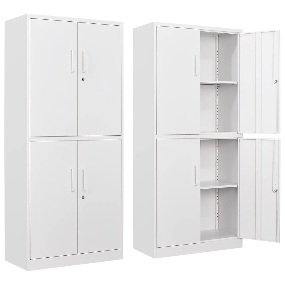 Metal Storage Cabinet with Lock Glass Doors 2 Adjustable Shelves for Home  Office