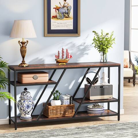 43" Entryway Console Table, Industrial Narrow Long Sofa Console Table with Storage Shelves