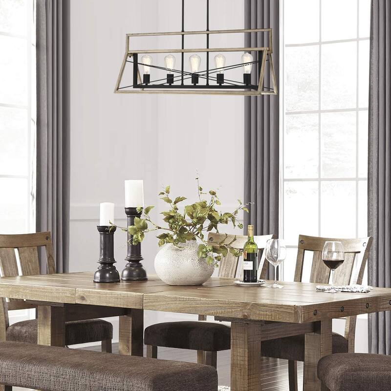 5-Light Industrial triangle cage Chandelier - Barnwood