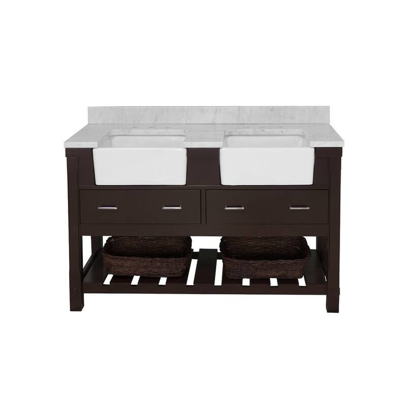 KitchenBathCollection Charlotte 60" Double Farmhouse Vanity with Carrara Marble Top