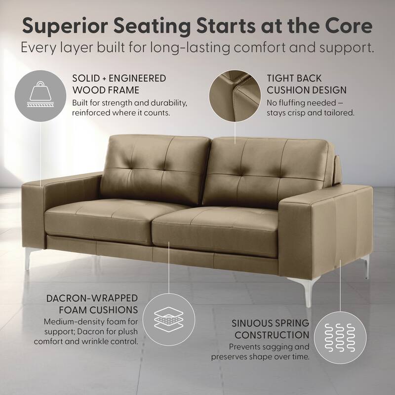 Faelin 79" Modern Sofa Loveseat, Top Grain Leather Couch with Removable Cushions