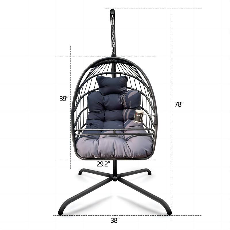 Swing Egg Chair with Stand Indoor Outdoor Wicker Rattan Patio Basket Hanging Chair