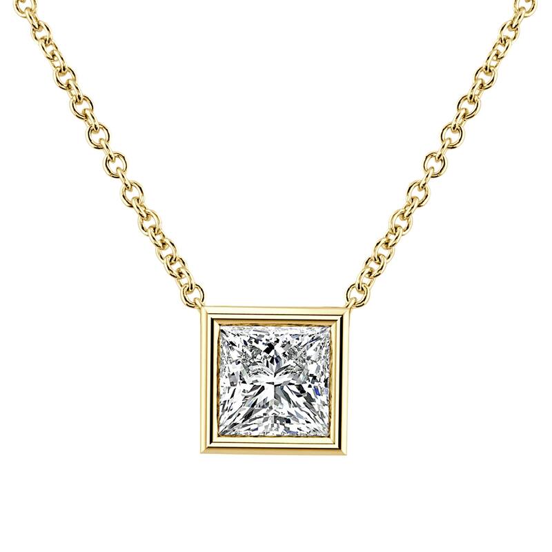 Auriya 14k Gold 1/2ctw Solitaire Princess-cut Diamond Necklace (I-J, VS1-VS2) - 0.50CT - White I-J - Yellow