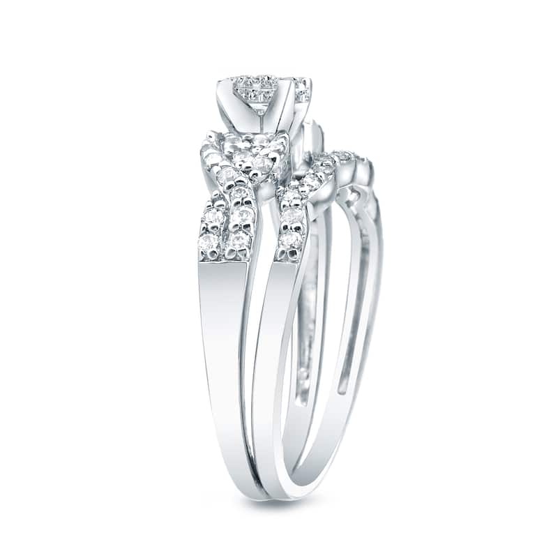 Auriya 1/2ctw Braided Round Diamond Engagement Ring Set 14k Gold
