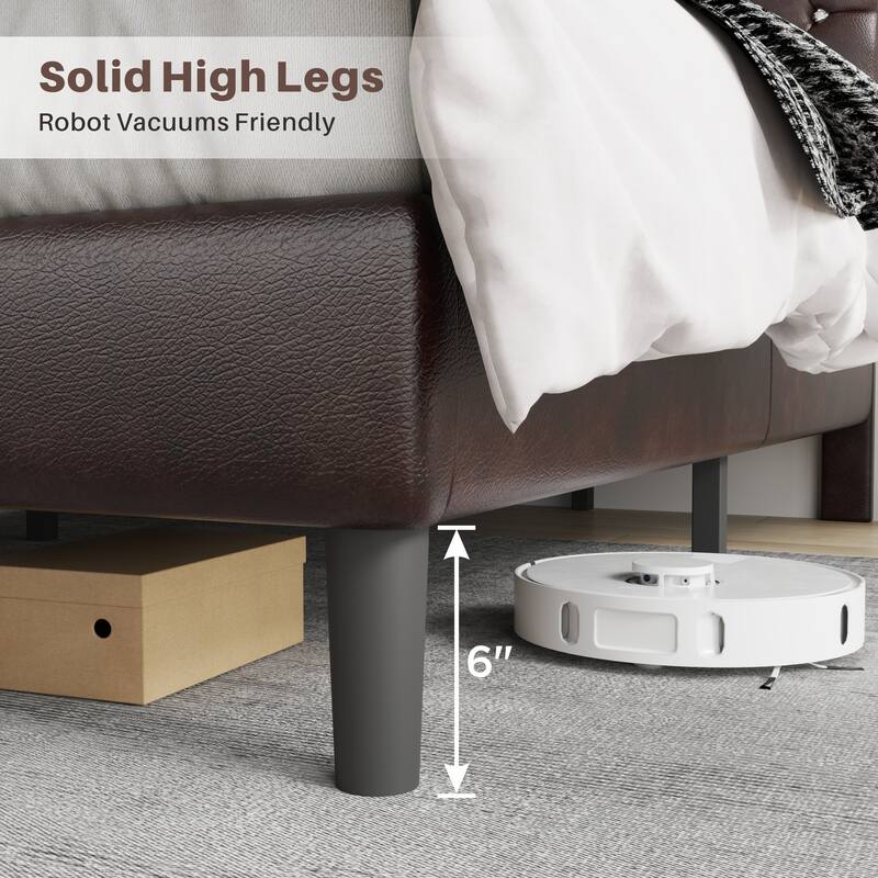 Brown Platform Bed Frame with Diamond Tufted Adjustable Headboard, No Noise, 800 lbs Capacity