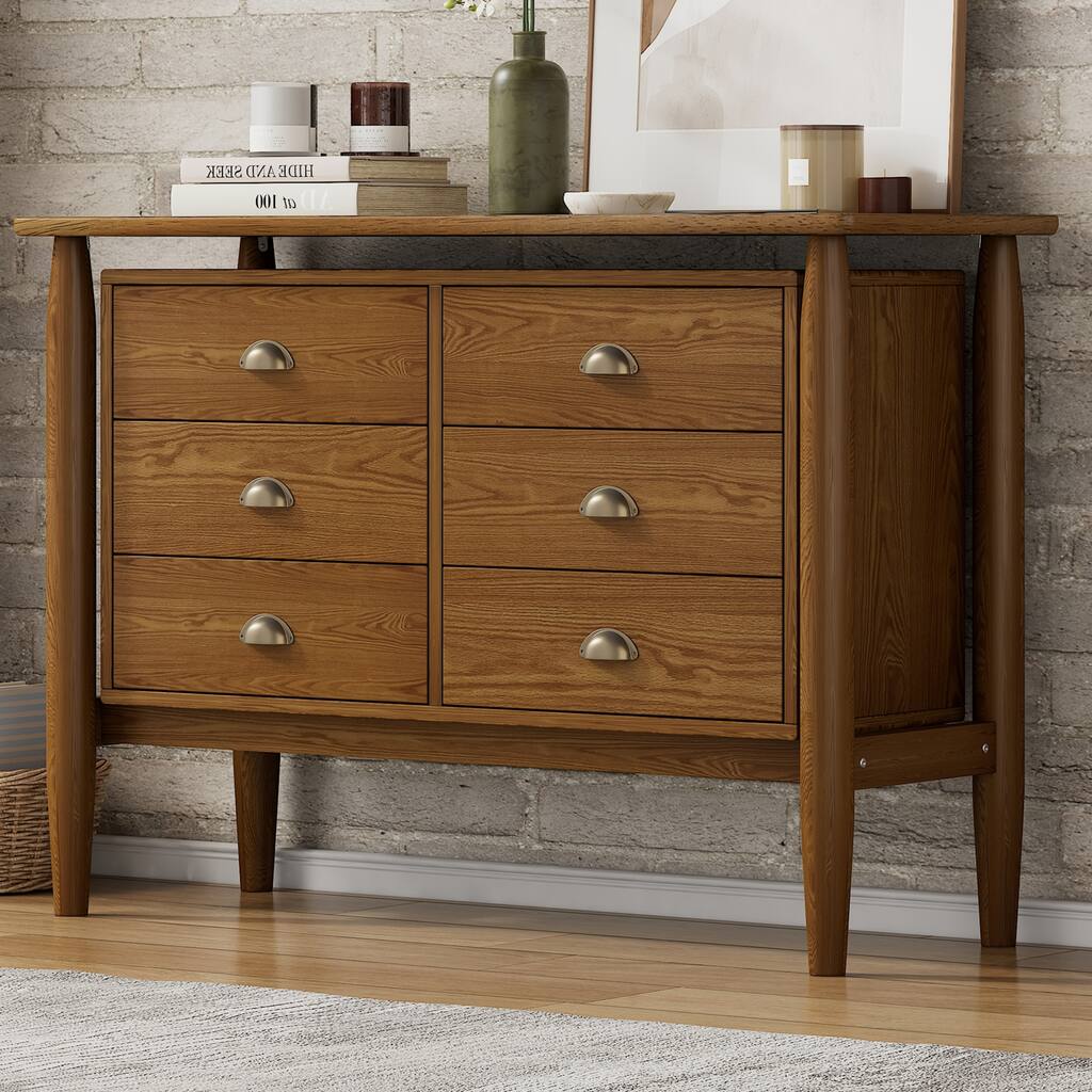 Mid Century Modern Wood 6-Drawer Dresser Storage Cabinet for Bedroom ...