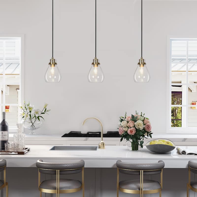 Nalia Black Gold 3-light Modern Linear Pendant Light Kitchen Island Dining Room Chandelier DIY - 22"W x 67.5"H x 5" D