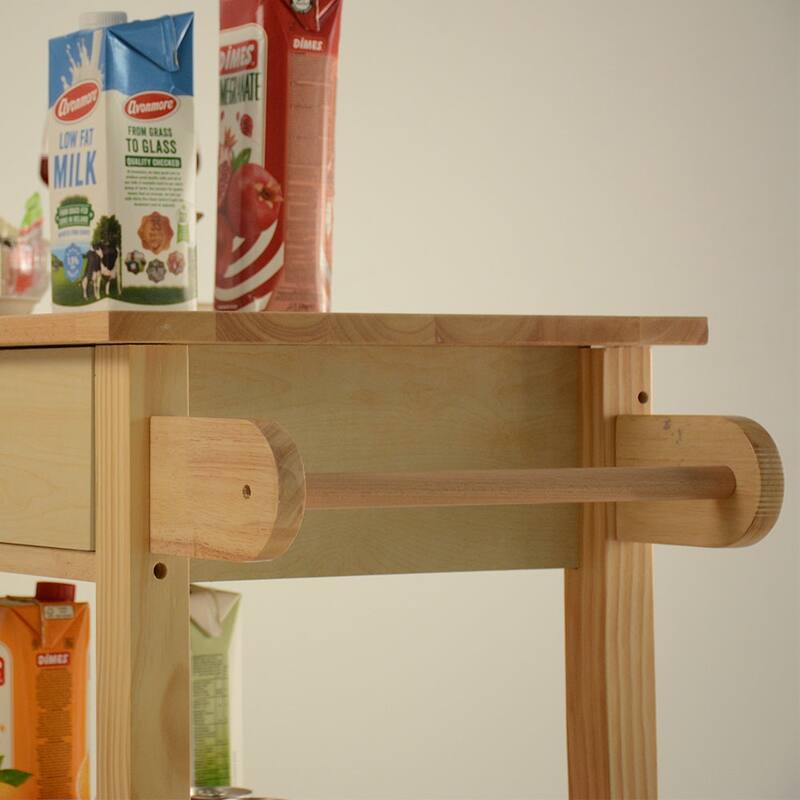 Simple Design Kitchen Cart with Two Lockable Wheels, Rubber Wood Top