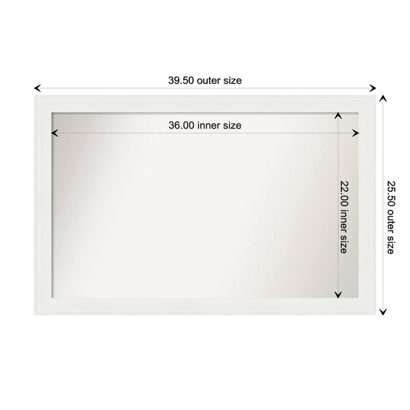 Vanity White Narrow Framed Non-Beveled Custom Wall Mirror, Bathroom Vanity Mirror - Outer Size: 39.5 x 25.5