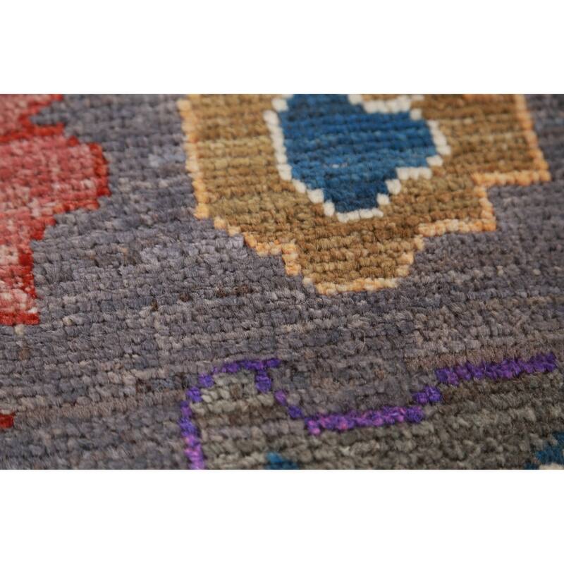 Hand Knotted Oriental 100% Wool Carpet Transitional Floral Greys & Charcoal Oushak Runner Rug - 9' 10'' X 2' 8''