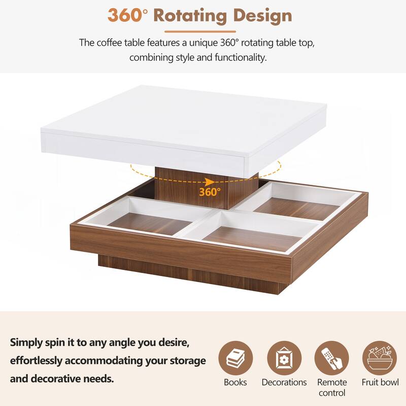 Modern Square 360 Degree Rotating Coffee Table