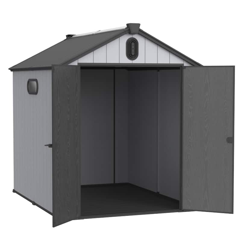 Waterproof Resin Garden Shed with Hinged Double Doors & Rain Gutter Weatherproof Storage Shed, Double Wall Panels