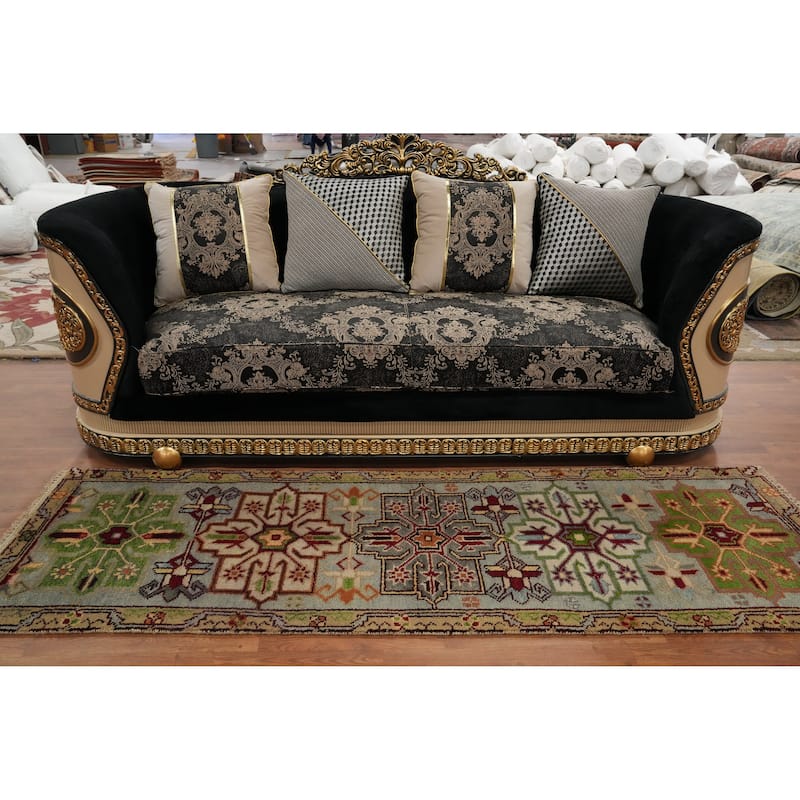 Hand-knotted Traditional Wool Grey Geometric Area Rug Oriental Carpet - 8' 0'' X 2' 6''