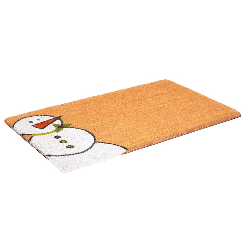 HomeRoots 24" X 36" Brown White And Red Christmas Snowman Outdoor Coir Door Mat - 24.00' X '36.00
