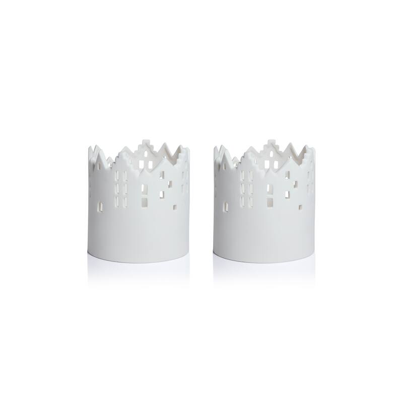 Skyline Ceramic Multipurpose Hurricanes or Planters, Decorative Holders, Set of 2