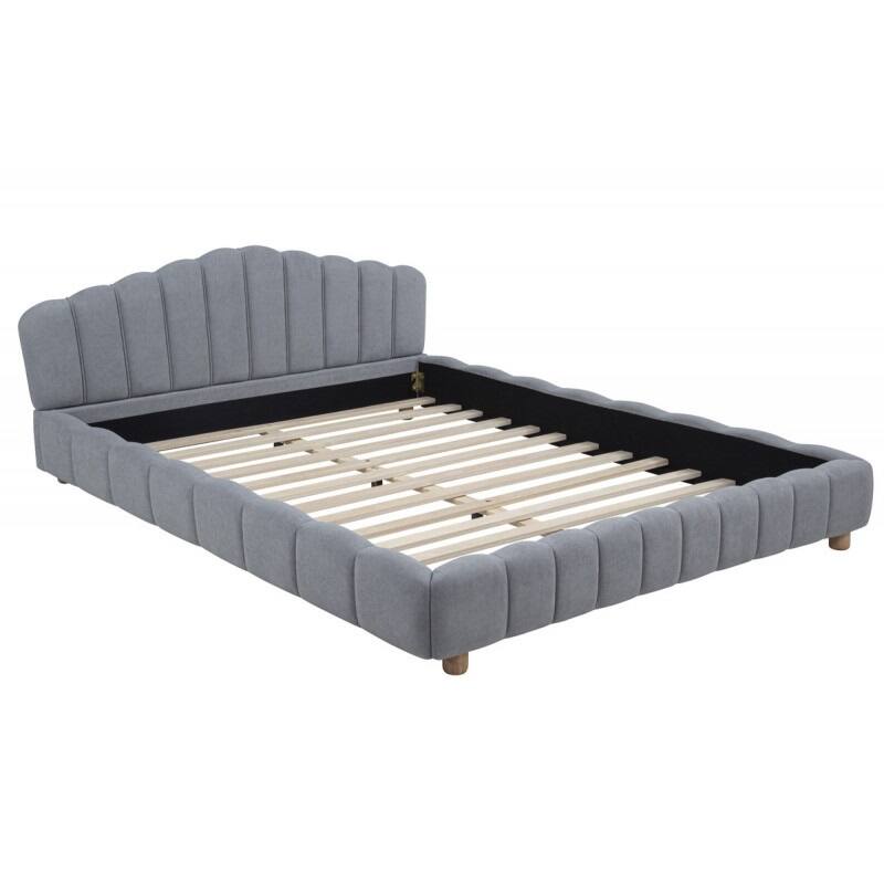 Modern Light Blue Velvet Upholstered Queen Platform Bed Frame with Low Profile Design