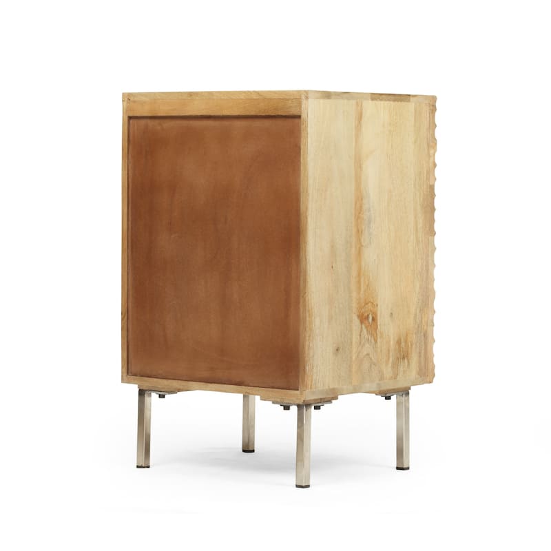 18" Retro Natural Wood Design Nightstand with Small Cabinet