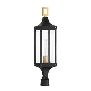 Glendale 1-Light Outdoor Post Lantern in Matte Black and Weathered Brushed Brass
