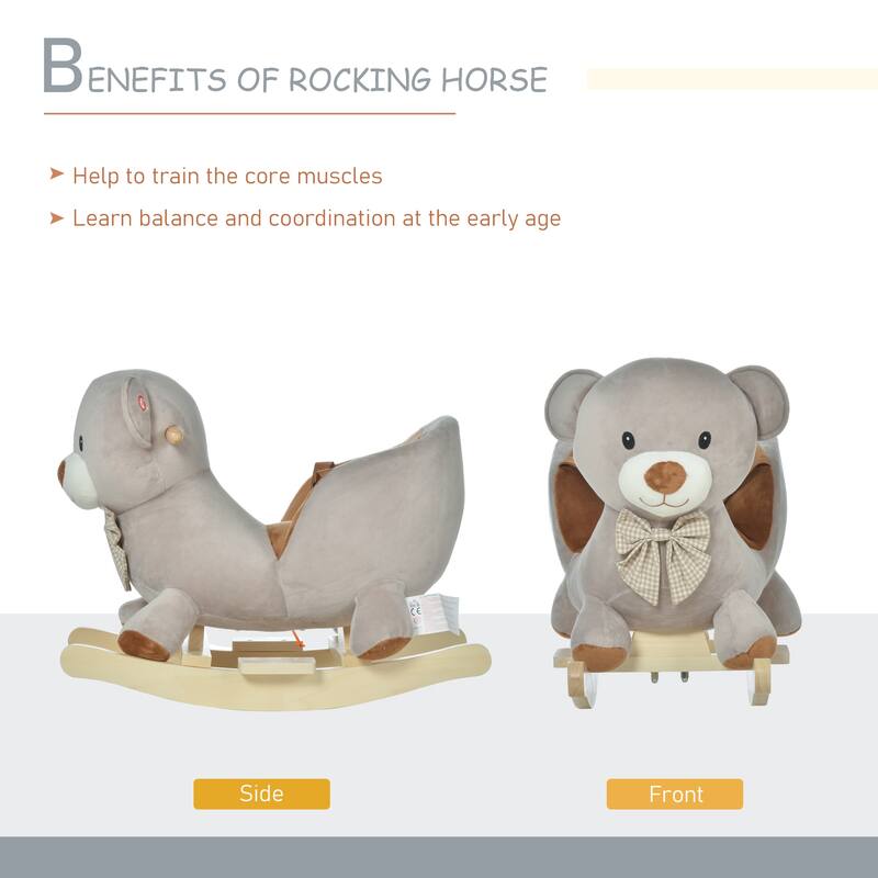 Plush Bear Rocking Horse for Toddlers with Safety Belt, Interactive Sounds, and Soft Plush Fabric - Ride-On Toy