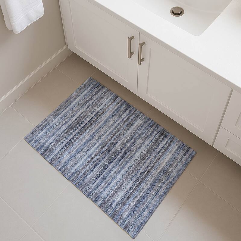 Premium Washable Super Soft Boho Stripes Mayfield Rug - Blue - 1'8" x 2'6"