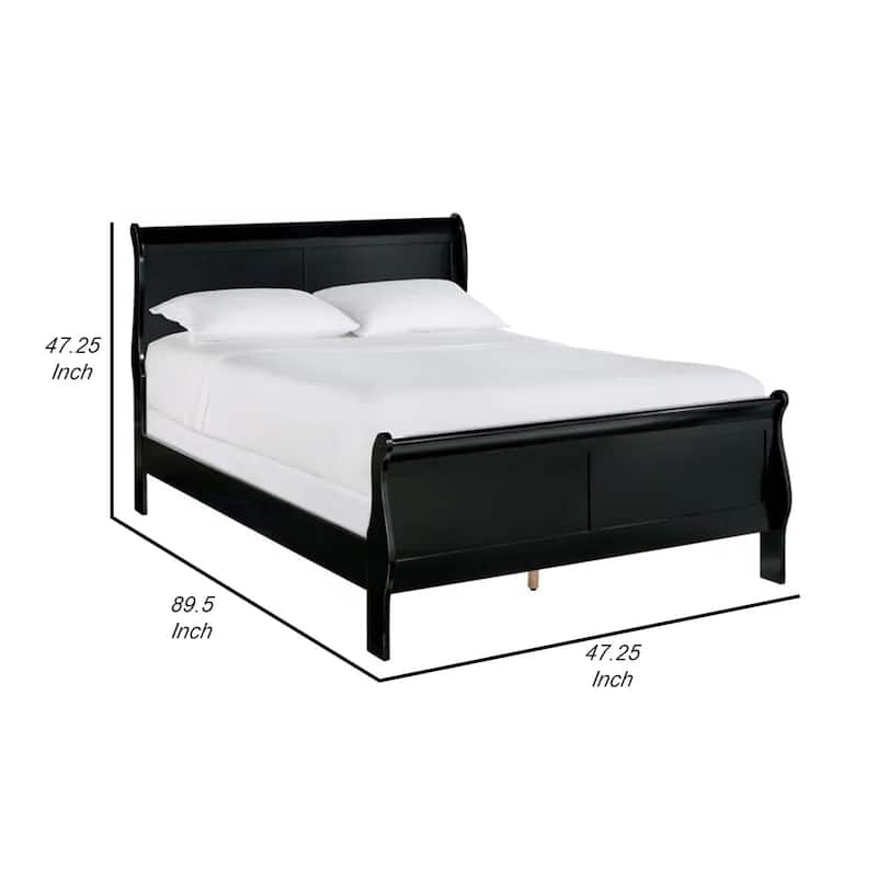 Gage Traditional Queen Size Sleigh Bed, Wood Frame, Bold Jet Black Finish