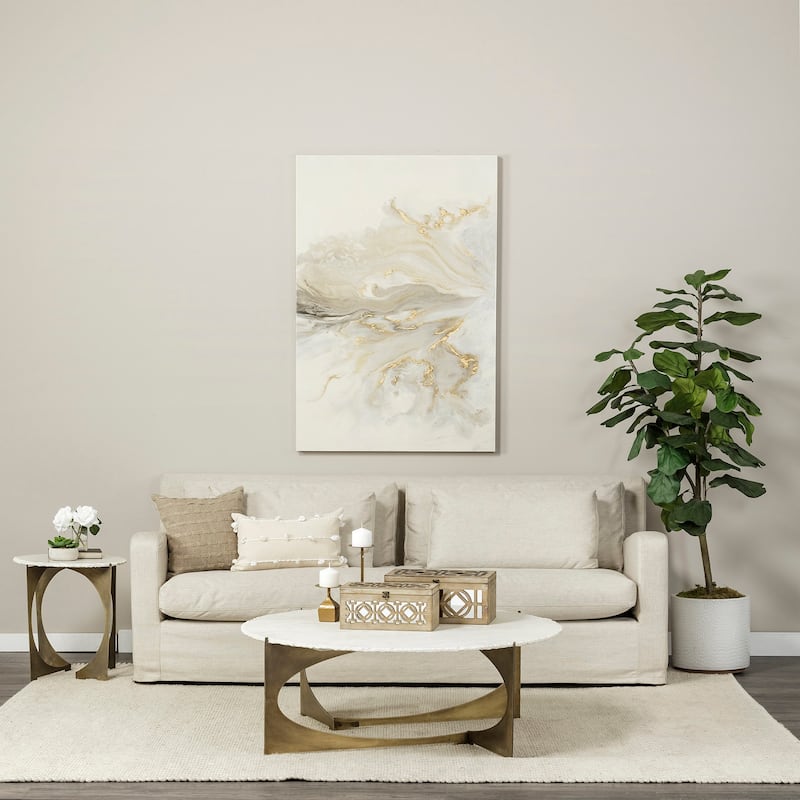 Reinhold Round Marble Top w/ Metal Base Coffee Table - Round (49") - Off White