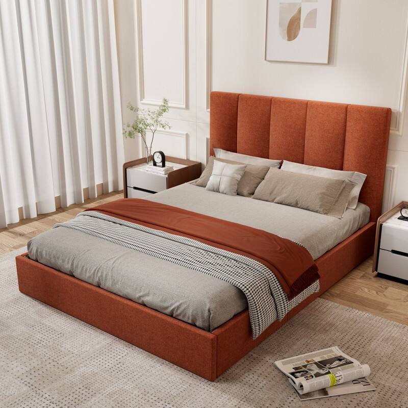 Modern Upholstered Lift-Up Storage Platform Bed with Headboard