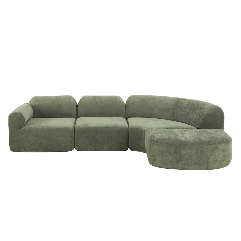 Christopher Knight Home - Modern Upholstered Curved Sectional Sofa with Deep Seat Ottoman