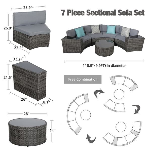 Outdoor 7-Piece Wicker Sectional Sofa Set with Furniture Cover