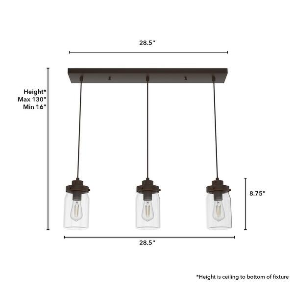 dimension image slide 1 of 3, Hunter Devon Park 3-Light Linear Cluster Ceiling Light - Kitchen Island, Dining - Farmhouse, Rustic, Coastal