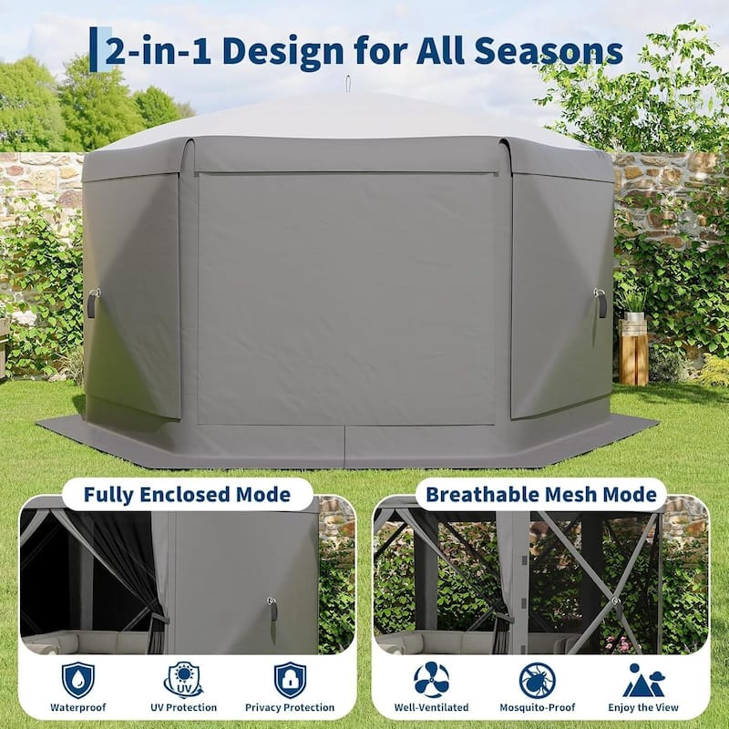 11.8FT Collapsible Gazebo Tent with 6 Removable Wind Panels for Outdoor Events, Camping, Patio, Backyard - N/A