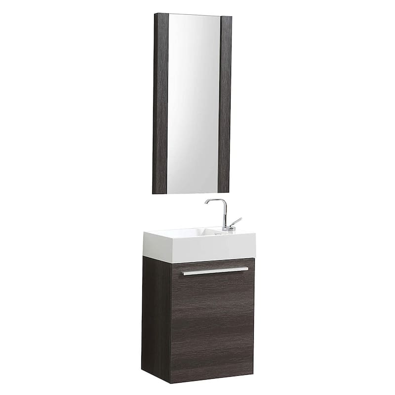 Blossom 18 Inch Floating Wall-Mount Vanity Set w/ Acrylic Sink - Dark Oak W/ Mirror